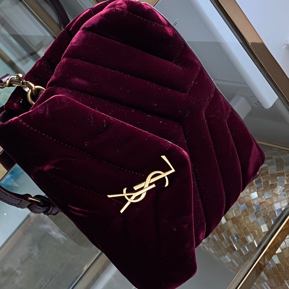 Yves Saint Laurent Deep Red Velvet Crossbody Bag - Picture 9 of 16